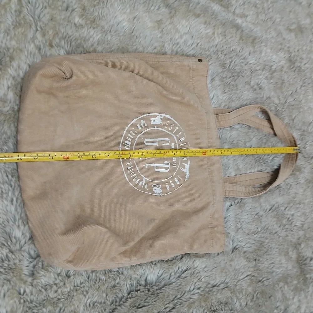 GAP Beige Corduroy Tote Bag Logo Print San Francisco 1969 Pocket Y2K Casual
